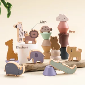 Zvieratká v rovnováhe – Montessori drevená sada blokov